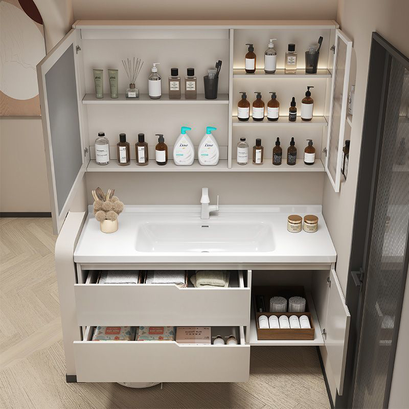 邦云浴室柜陶瓷一体盆浴室柜组合卫生间奶油风轻奢洗手台盆洗手盆柜组合大储物柜高清大图