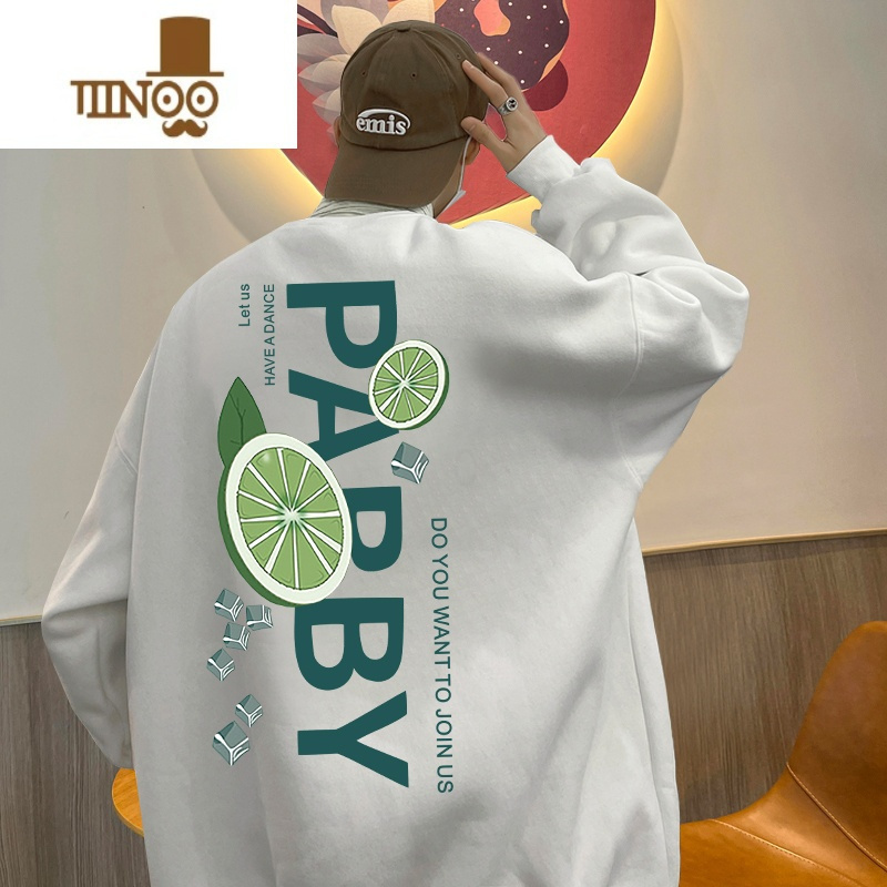 YANXU国潮卫衣男士圆领长袖t恤青少年衣服中国风套头打底t潮牌