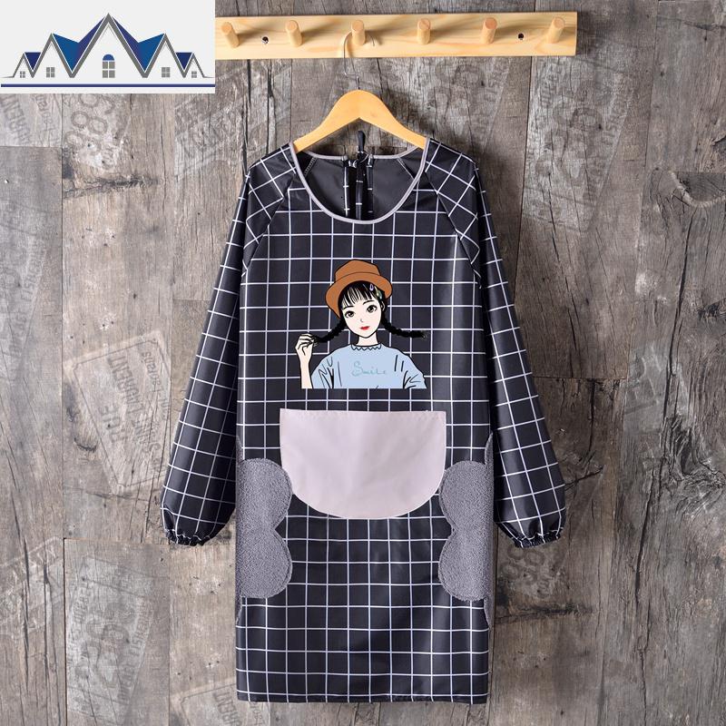 加厚围裙长袖防水防油家用厨房可爱罩衣成人女厨房工作服定制logo 三维工匠高清大图