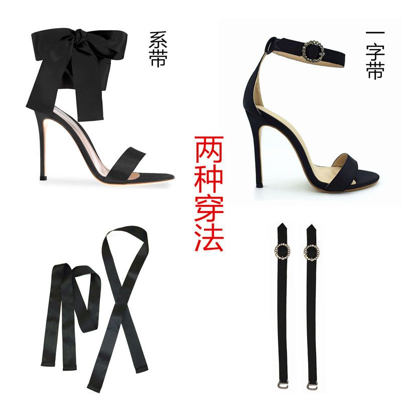 夏季系带高跟鞋女细跟性感露趾蝴蝶结一字绑带高跟凉鞋潮