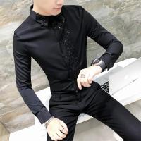 型师英伦衬衫男长袖修身韩版潮流薄款个蕾丝帅气衬衣男