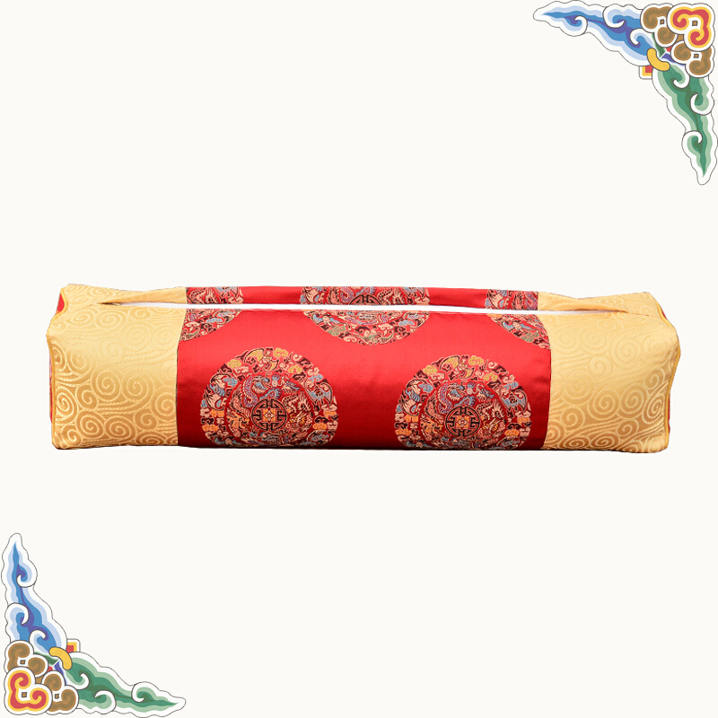 梦逸美仿古长方形绣花中国风护颈椎修复专用式花荞麦皮枕头 富贵福团红