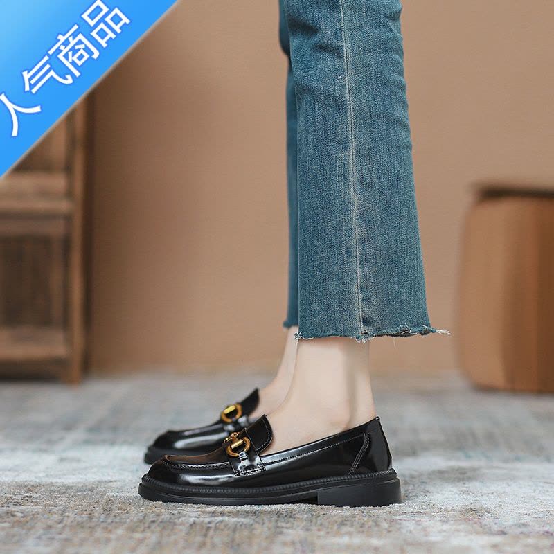 SUNTEK全小皮鞋女英伦风2023新款秋季学院厚底乐福鞋黑色jk单鞋平底图片