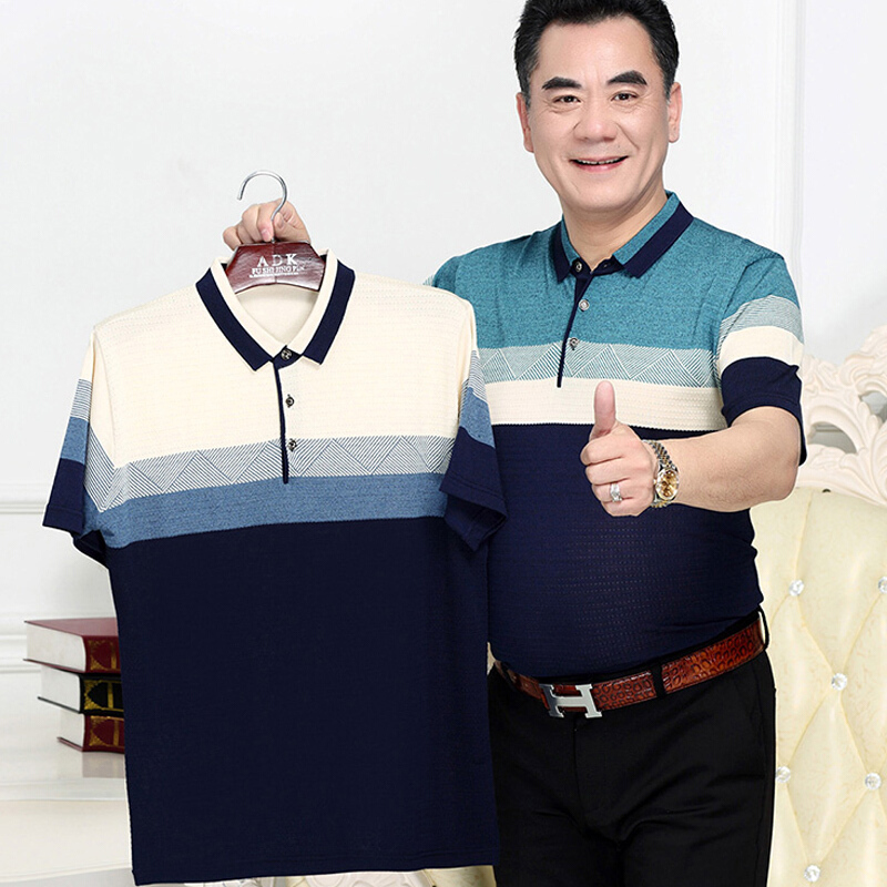 爸爸夏装4050岁中老年人男装衣服夏天冰丝polo衫中年男士短袖t恤lm