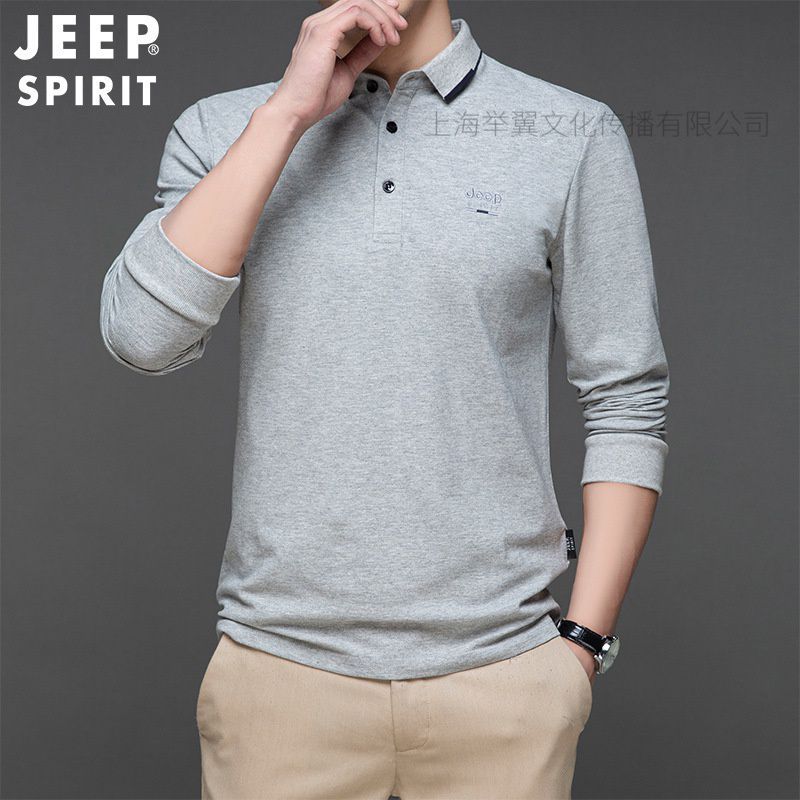 JEEP SPIRIT春秋新款长袖T恤休闲商务百搭中青年纯棉POLO衫男上衣