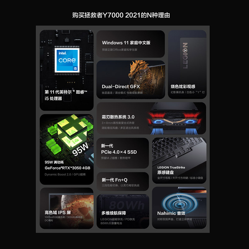 联想(Lenovo) 拯救者Y7000 2021 15.6英寸游戏本笔记本电脑(十一代I5-11400H 16G 512G RTX3050)幻影黑