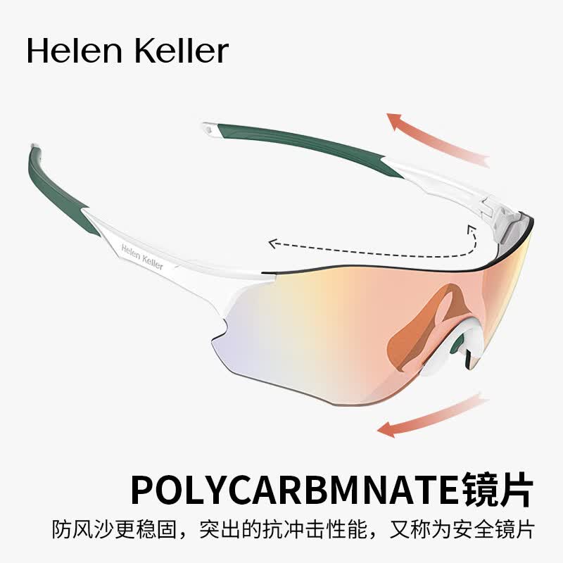 海伦凯勒(Helen Keller) HK611YDN90 变色骑行太阳镜(男女同款 )亮实白框+黑红REVO镜片高清大图