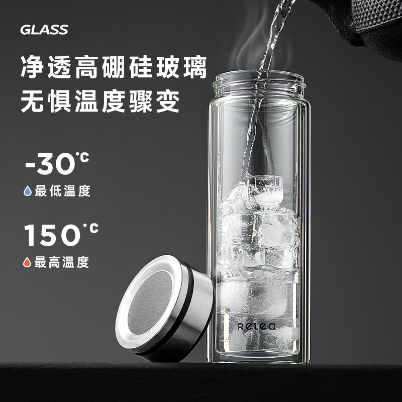 物生物玻璃杯400ml银色便捷JV012422-0400-GS00高清大图