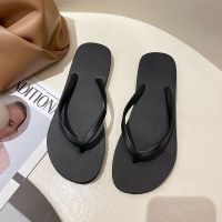 人字拖女ins潮夏季外穿时尚夹脚沙滩拖鞋防滑厚底情侣外出凉拖鞋 黑色 S建议35-36脚