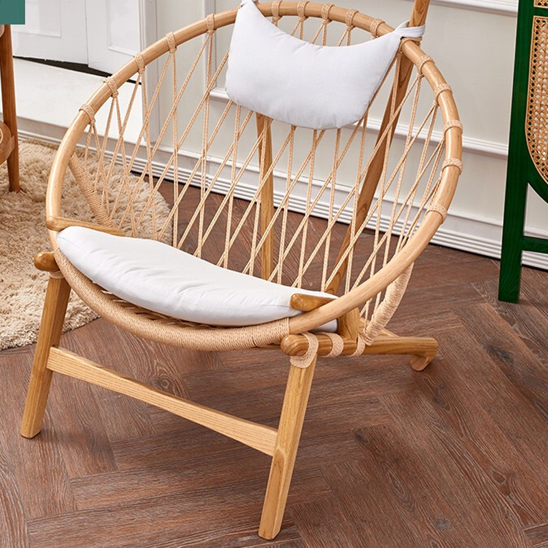 金菲罗格 北欧简约布艺躺椅编织懒人椅实木设计师休闲椅 编绳躺椅高清大图