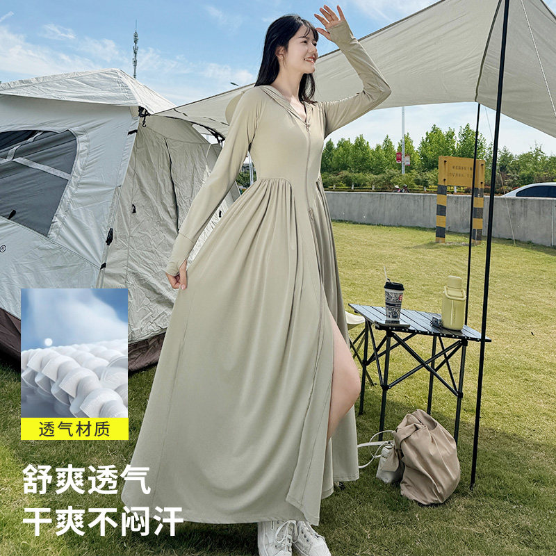 全身长款防晒衣女夏季新款防紫外线修身收腰连衣裙防晒服薄外套高清大图
