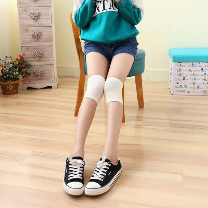 针织保暖护膝空房护膝女士跑步运动户外薄棉保护膝盖短筒袜套长款黑色