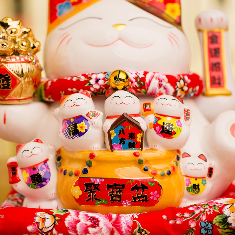 猫摆件开业大号陶瓷发财猫店铺收银台电动摇手创意礼品 三维工匠 10寸摇手八方来财25cm高猫高清大图
