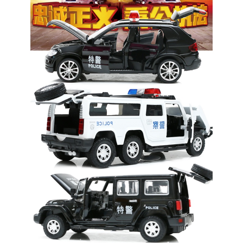 1:32仿真警察车模合金警车加长悍特警牧马人吉普回力汽车男孩玩具 68234高清大图