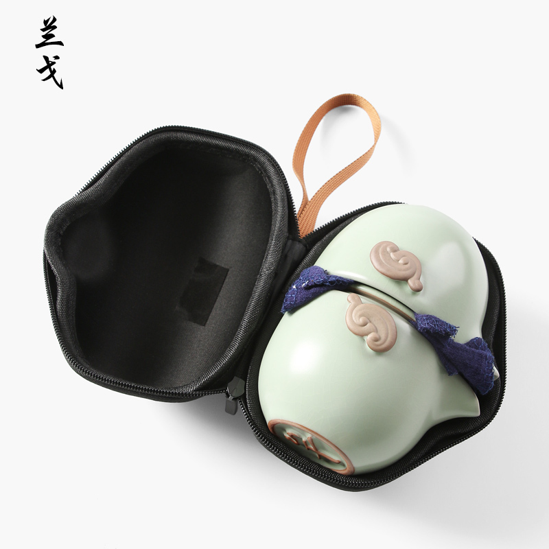 美帮汇汝窑旅行茶具套装家用小套开片茶杯陶瓷配件便携式汝瓷快客杯