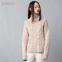 ERDOS 通勤简约半高领纯色山羊绒绞花针织女羊绒针织衫保暖舒适