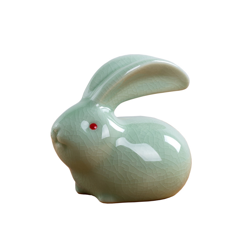 可爱陶瓷兔子摆件小兔子工艺品电视柜办公室桌面装饰品动物小摆件三维