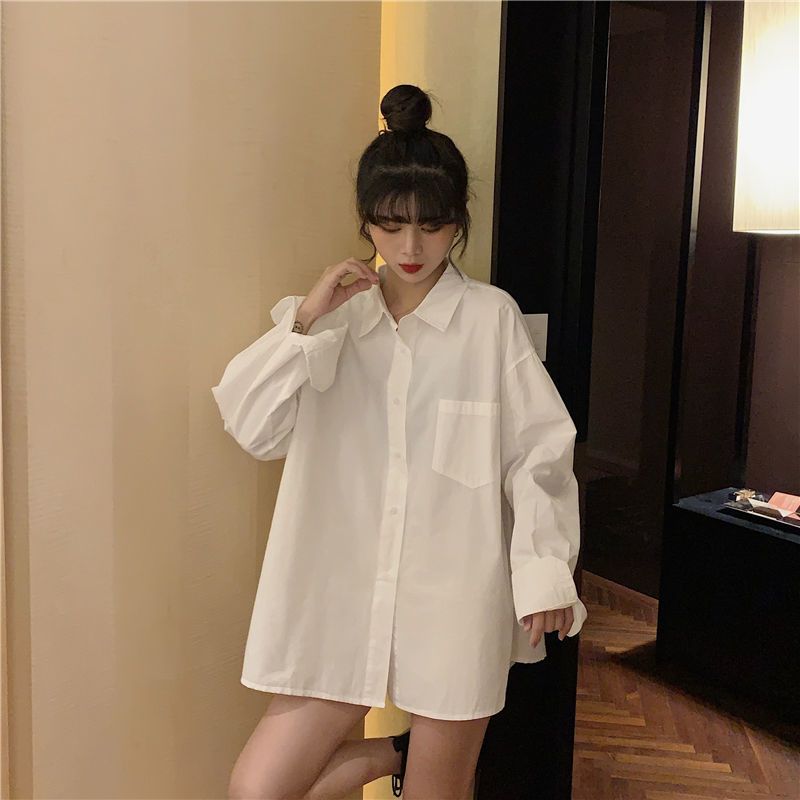 白色衬衫女长袖内搭外穿学生宽松时尚jk制服衬衣上衣女2021新款