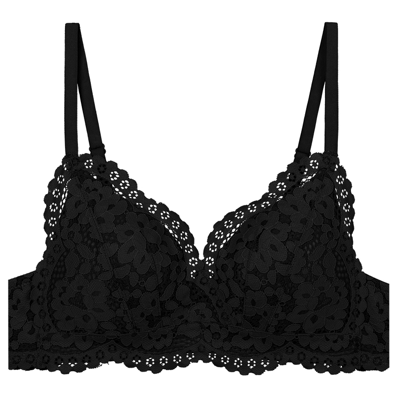 歌力诺内衣女小胸聚拢夏季法式三角杯胸罩白色平胸无钢圈薄款文胸黑色