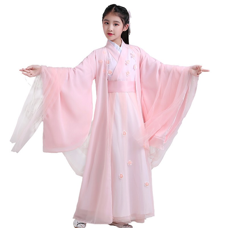 古装汉服女套装学生古典舞演出服飘逸古筝舞台表演服儿童古代衣服女款