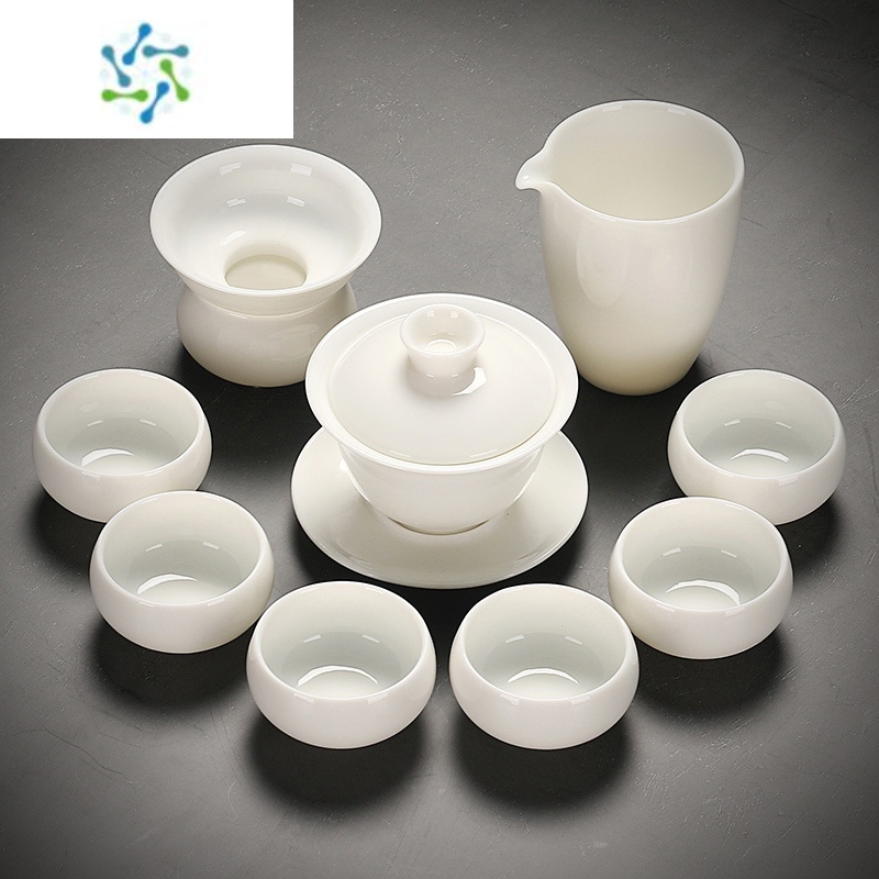 三维工匠德化白瓷功夫茶具小套装日式家用简约办公泡茶壶盖碗茶杯陶瓷