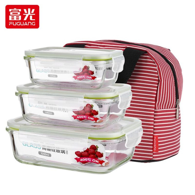 富光玻璃饭盒便当盒上班族保鲜盒微波炉专用碗带盖子分隔套装密封盒