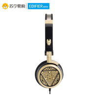 Edifier/漫步者 H691手机电脑3.5mm插孔有线耳机音乐立体声折叠式头戴式重低音HIFI耳麦钢铁侠定制款黑金色
