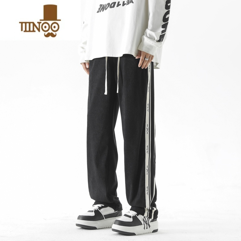 YANXU美式潮牌休闲裤男款vibe风直筒阔腿裤子潮流痞帅高街卫裤高清大图