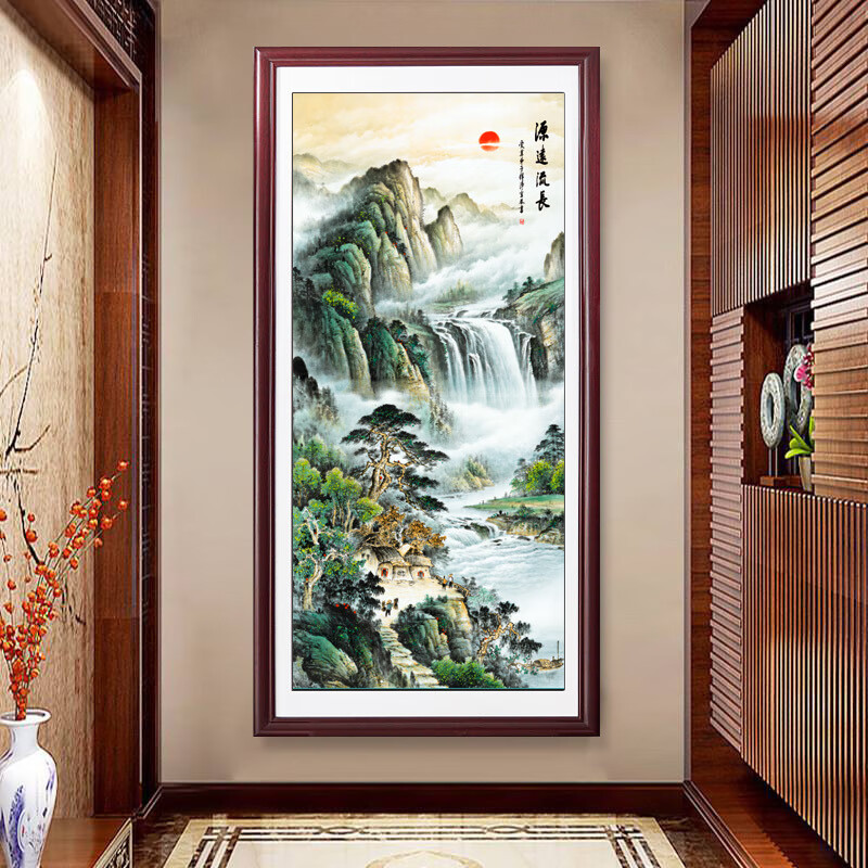 维诺亚源远流长玄关装饰挂画新中式入户走廊过道竖版茶室壁画山水画国画高清大图