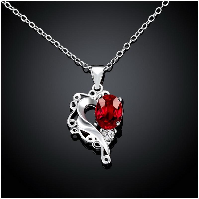 N063 Women Silver Necklace 镀925纯银爱心坠项链女送女友首饰送女朋友七夕情人节礼物