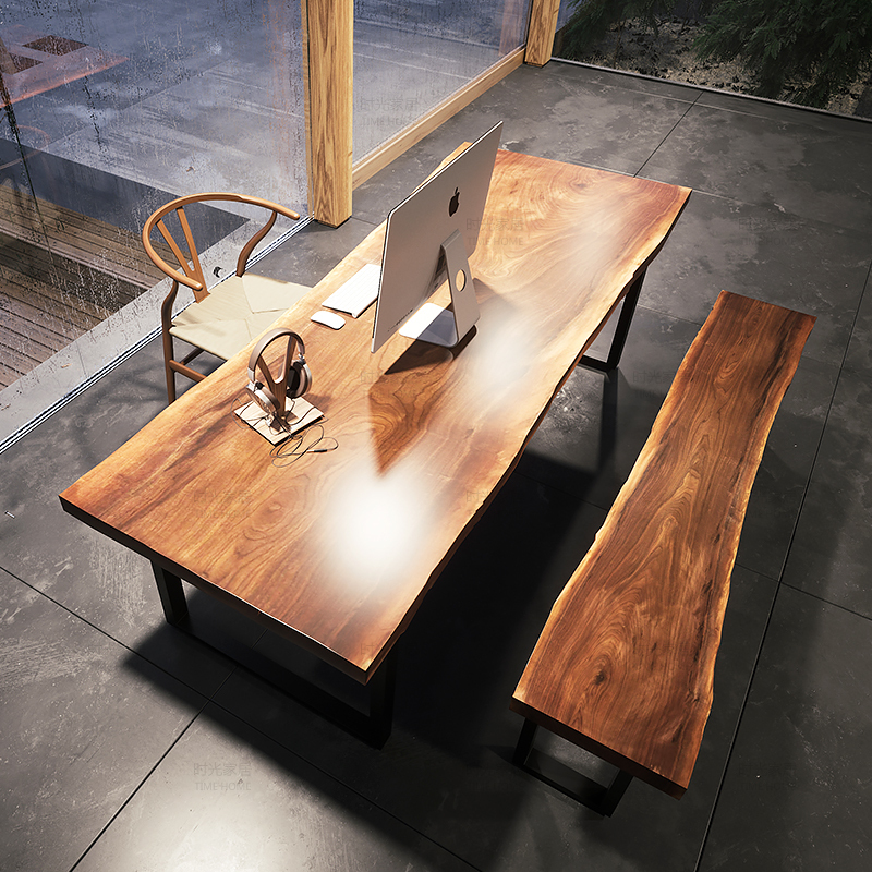 兮木老板桌实木大板办公桌大板实木原木总裁桌新中式办公桌大班台单人