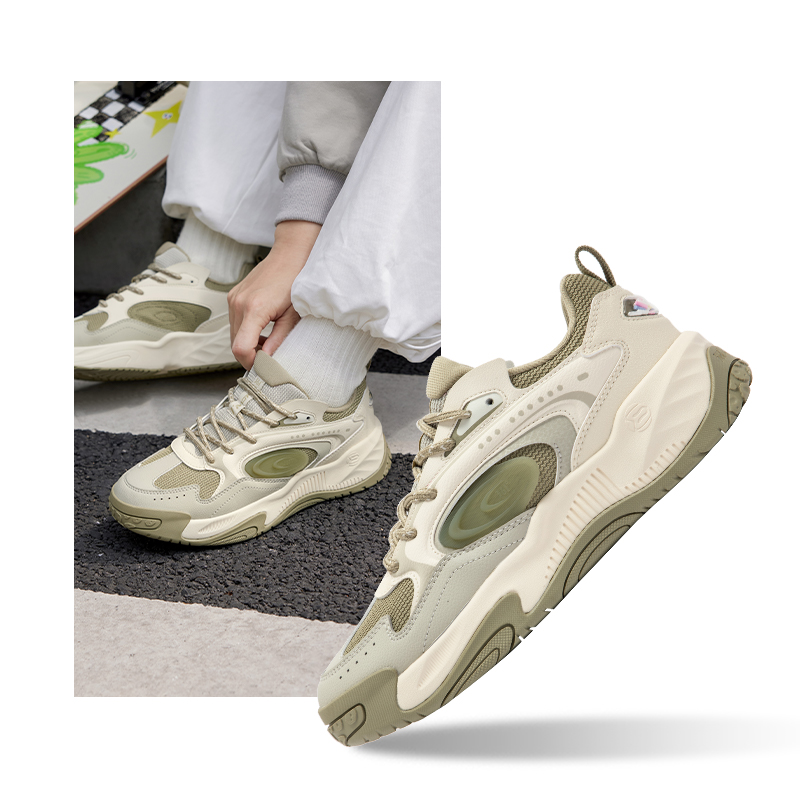 锦程丨361°女鞋新款鞋子透气休闲鞋厚底鞋运动鞋板鞋女 西米色/茶梗绿 35码