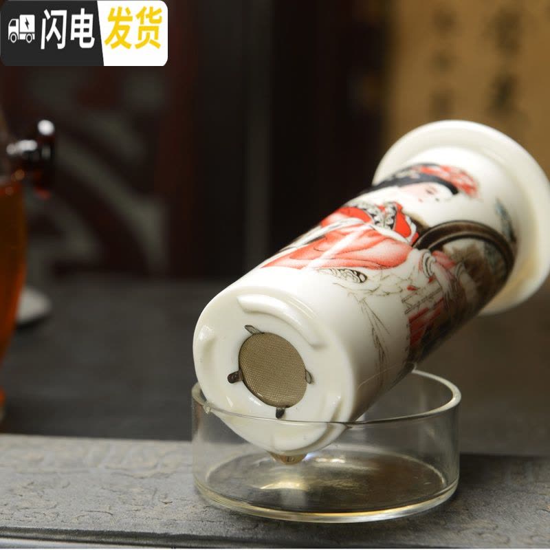 三维工匠 玻璃茶具 红茶杯 耐热泡茶器 双耳杯过滤茶壶 青花陶瓷家用 美人抚琴红茶器+醒龙哥窑茶叶罐+黑檀木合金茶勺图片