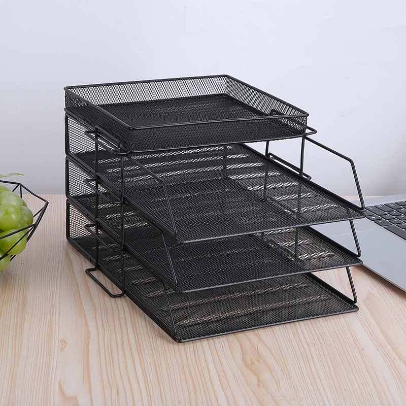 竖式叠加选择层数桌面铁网金属烤漆文件架子多层文件栏文件筐四层文件盘资料架CQY2006P(34*27.6*21.6)