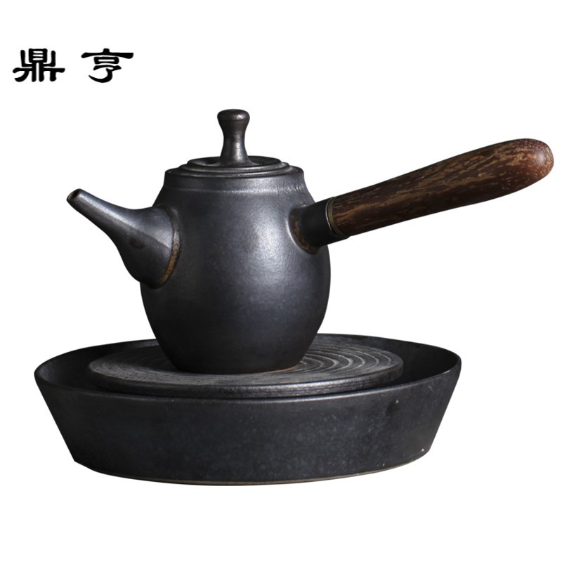 鼎亨 纯手工木质把手陶壶陶瓷泡茶壶 粗陶茶具 台湾侧把壶