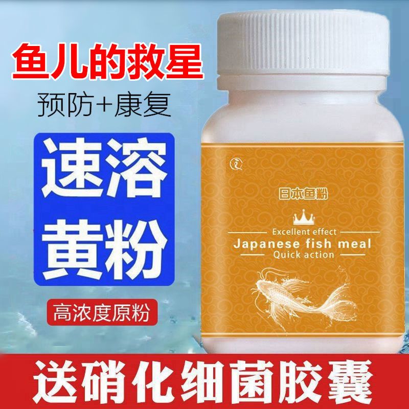 速溶养鱼黄粉鱼缸杀菌鱼疾病鱼烂尾烂肉掉鳞观赏鱼白毛白点水霉病 [1瓶]速溶黄粉+5粒硝化细菌