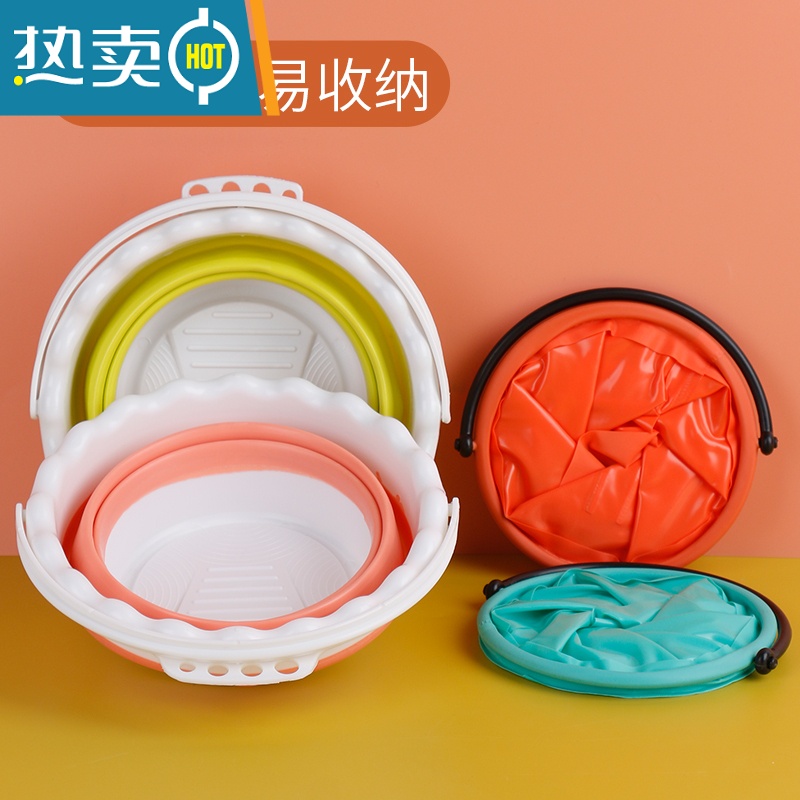 敬平多功能折叠水桶洗笔桶硅胶塑料可伸缩水粉国画美术写生便携手提桶 [绿色]带隔层伸缩水桶高清大图