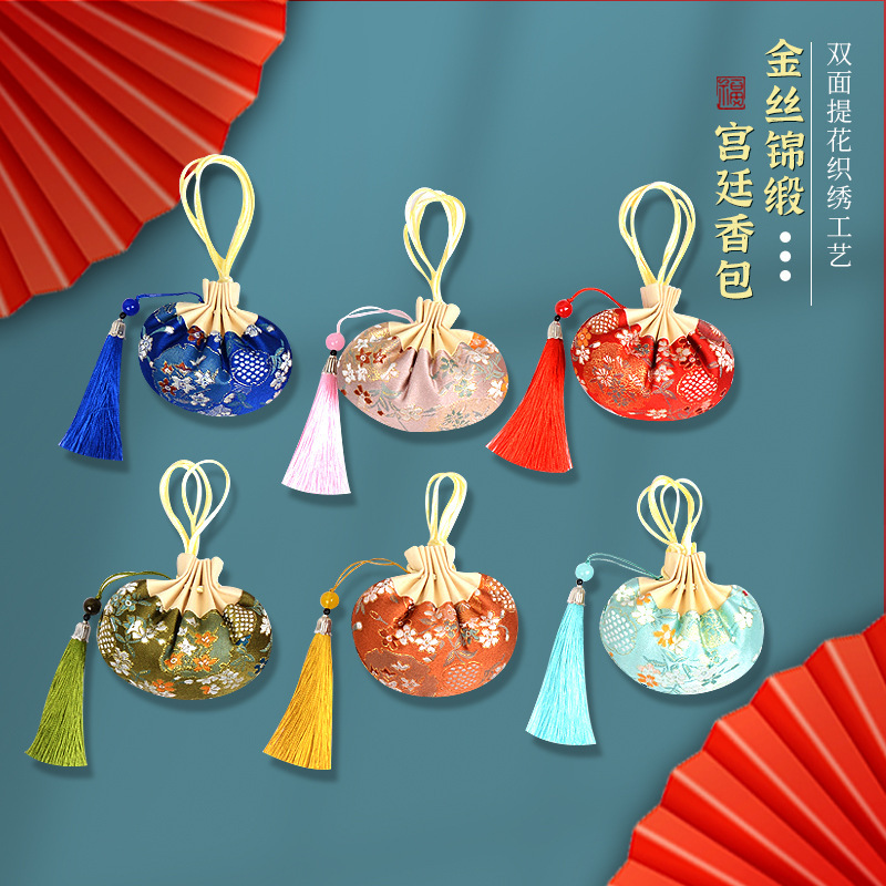 iChoice国风香囊古风驱蚊香包香囊锦囊车载挂件-艾草满包红色流苏款(起订量:10个装)