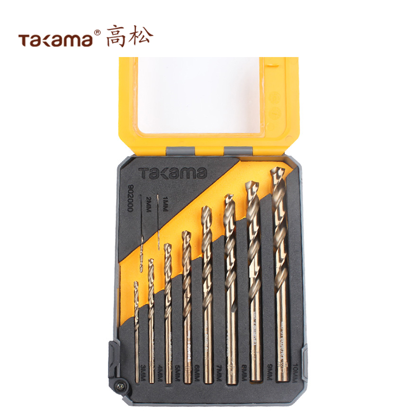 高松Takama不锈钢麻花钻头套装(高硬度工业级) 900200 φ1-10mm 10支装/1盒