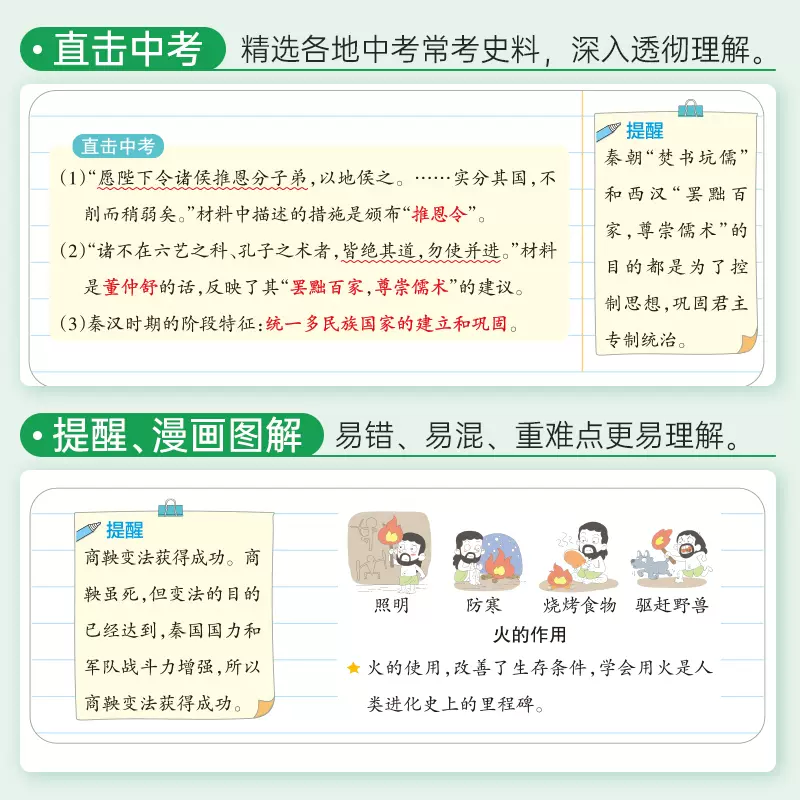 历史(人教版) 初中通用 [正版]2024新版 学霸笔记初中历史通用版初中历史基础知识大全手册全彩知识清单pass绿卡图