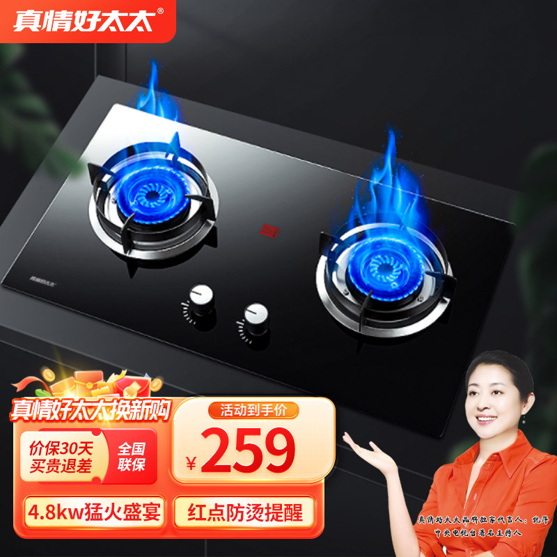 真情好太太燃气灶双灶家用天然气 4.8kW猛火灶具 台式嵌入式煤气灶双灶 HTT-R02A 天然气(不含安装)