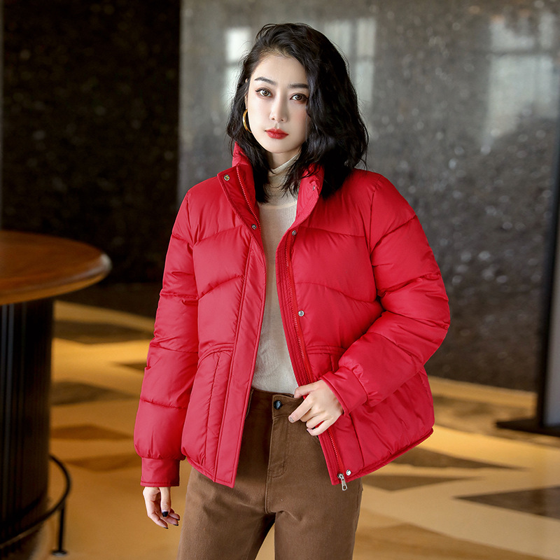 羽绒棉服棉衣女短款冬季2023年新款小个子时尚轻薄小棉袄加厚外套 红色 S