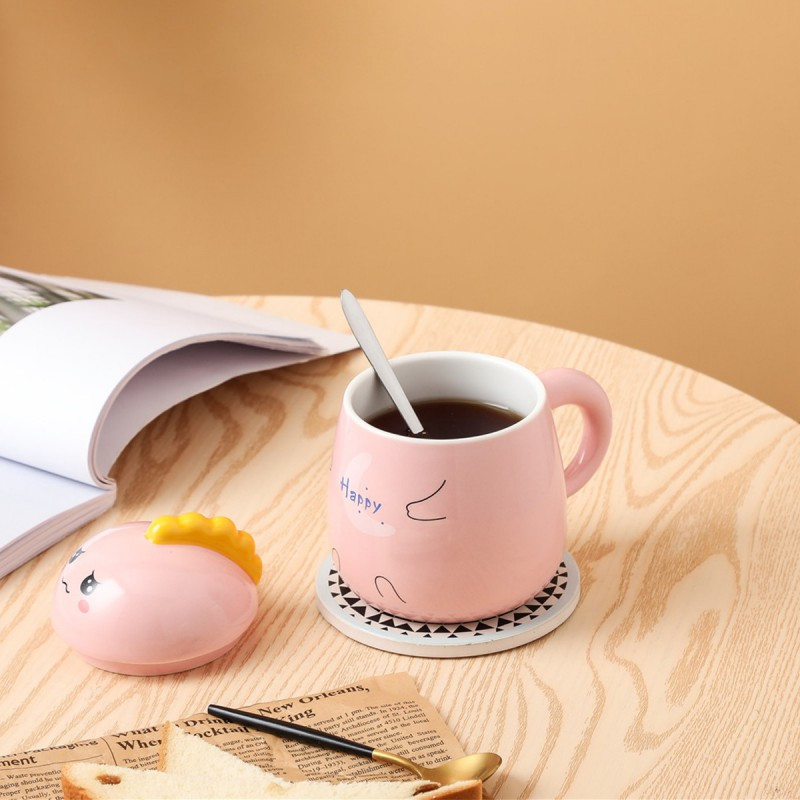 贝瑟斯 小恐龙陶瓷可爱带盖勺创意潮陶瓷牛奶杯杯子马克杯水杯