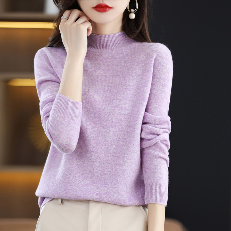 2025冬春新款无缝一体羊绒衫女修身针织打底衫半高领打底衫洋气100%纯羊毛套头毛衣针织上衣服羊毛衫内搭显瘦打底衫女高清大图