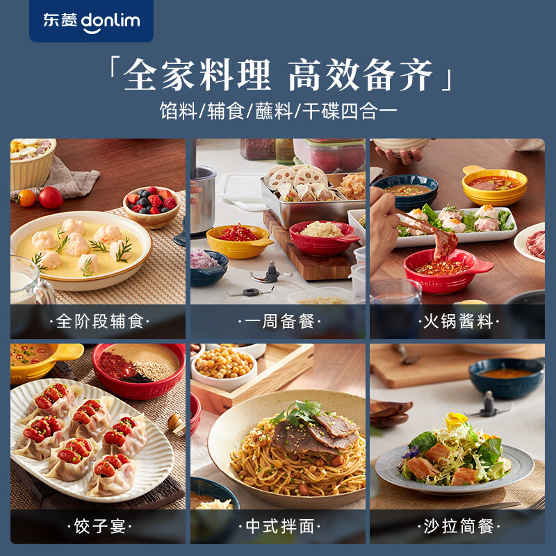 东菱(Donlim)DL-5028玻璃款 绞肉机家用备餐佐料机套娃辅食机多功能搅拌机碎肉磨粉机捣蒜器