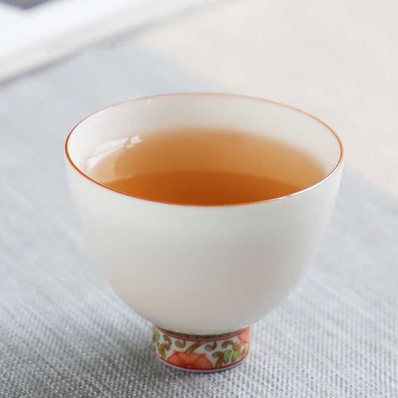 景德镇 功夫茶杯手绘粉彩陶瓷品茗杯景德镇 茶具白瓷小茶杯主人杯花漾杯