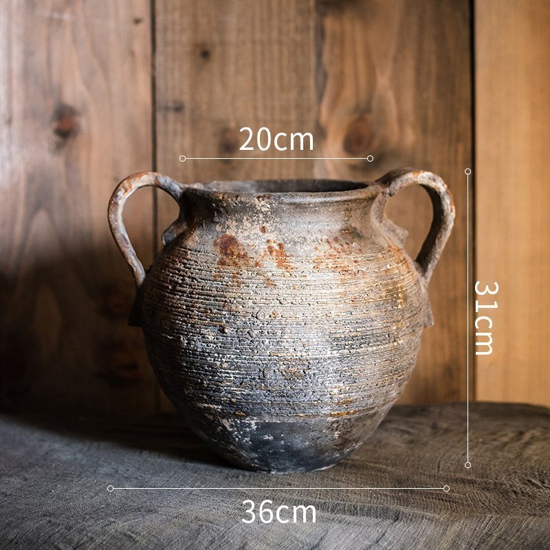 家柏饰(CORATED)做旧艺术古罐子大花盆花瓶装饰摆件庭院花园橱窗陈列拍摄道具 重旧古罐(C)高清大图