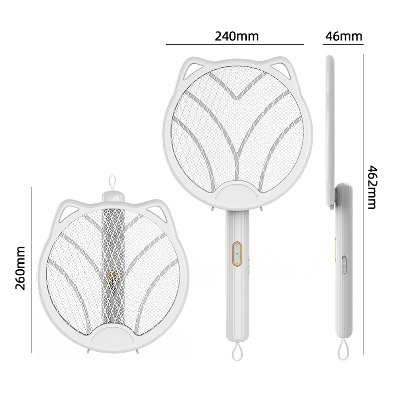 猫耳可旋转可折叠四合一家用多功能电蚊拍USB充电式灭蚊拍电击式灭蚊 白色高清大图
