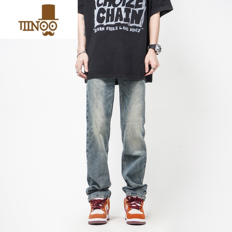 YANXUPOCK UP美式高街黄泥色直筒宽松复古牛仔裤男款垂感秋季裤垂X高清大图