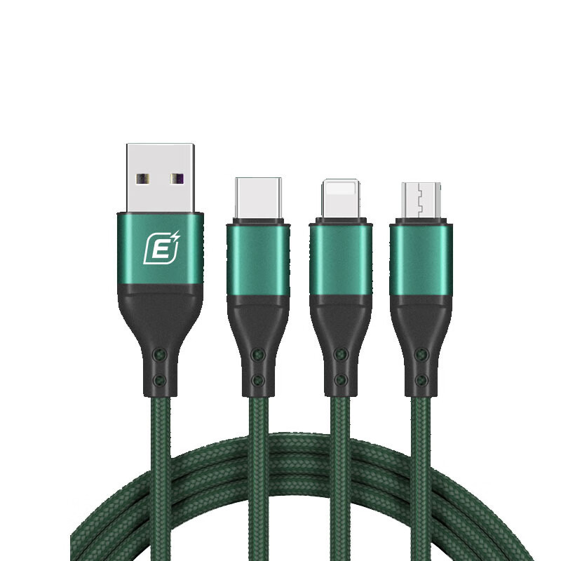 忆捷(EAGET)EC008S 墨绿 三合一快充数据线 60W快充适用苹果12华为安卓手机